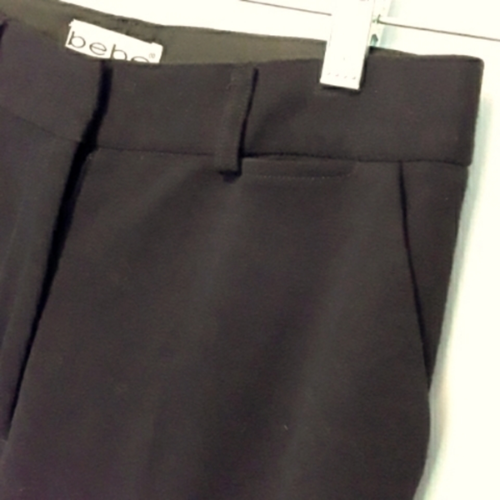 💋bebe Trouser Pants straight leg w/slits, black knit, Size 2P